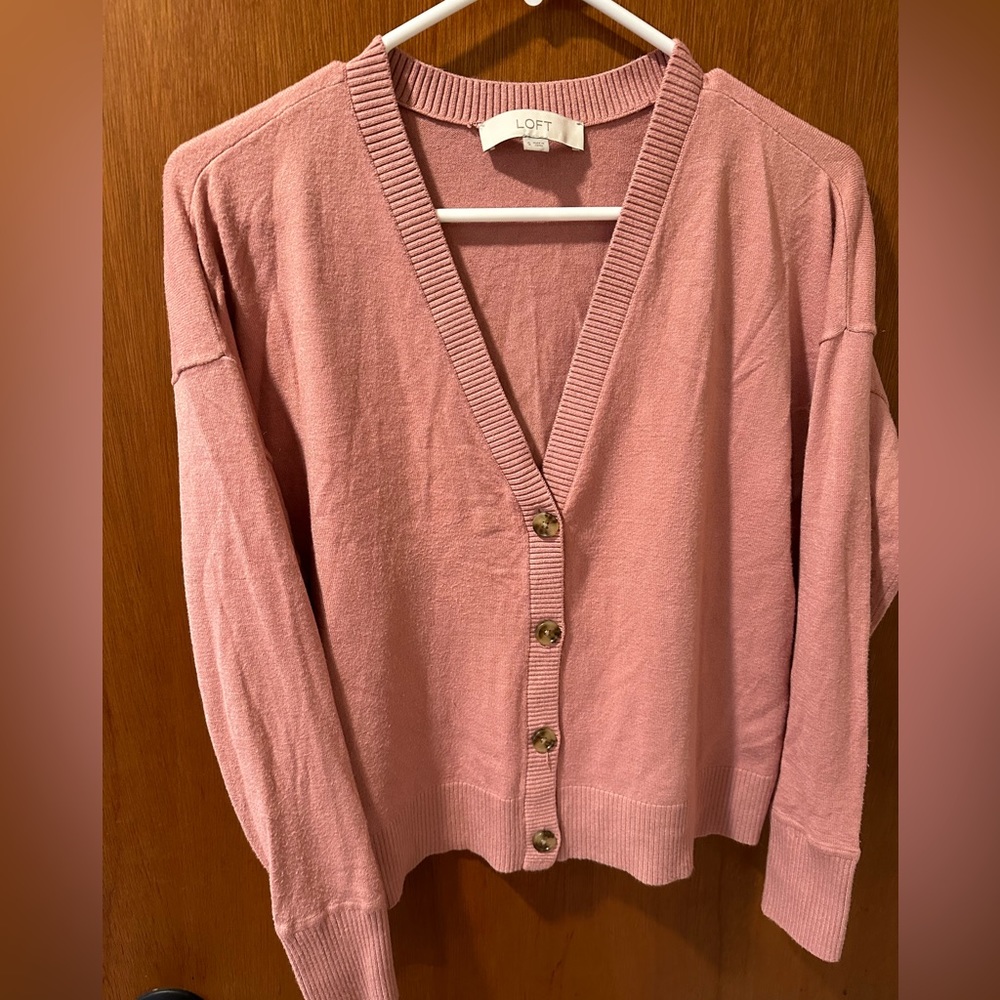 LOFT Pink Button Up Cardigan - S